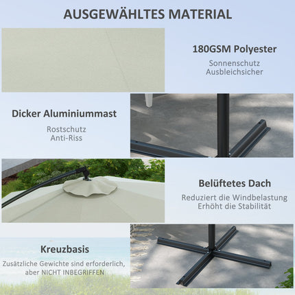 Cantilever patio umbrella, 293 Cm, cream, with cross base and tilt