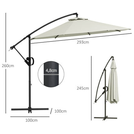 Cantilever patio umbrella, 293 Cm, cream, with cross base and tilt