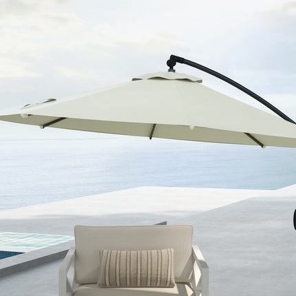 Cantilever patio umbrella, 293 Cm, cream, with cross base and tilt