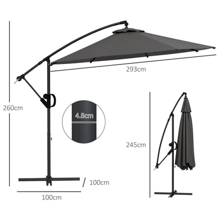 Cantilever patio umbrella, Ø293 Cm, Crank & Tilt, Cross Base