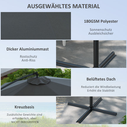 Cantilever patio umbrella, Ø293 Cm, Crank & Tilt, Cross Base