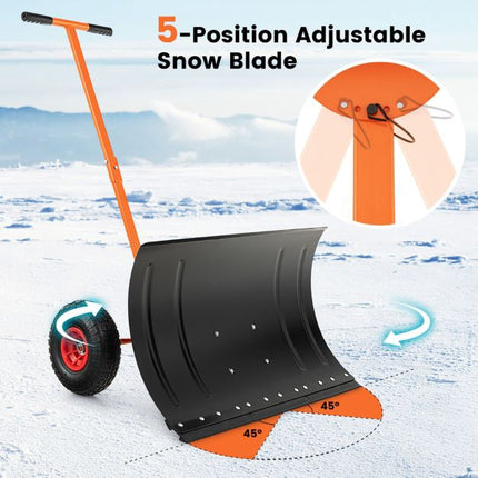 29-Inch Snow Pusher, Adjustable Handle, 10-Inch Wheels