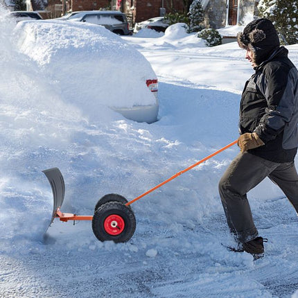29-Inch Snow Pusher, Adjustable Handle, 10-Inch Wheels