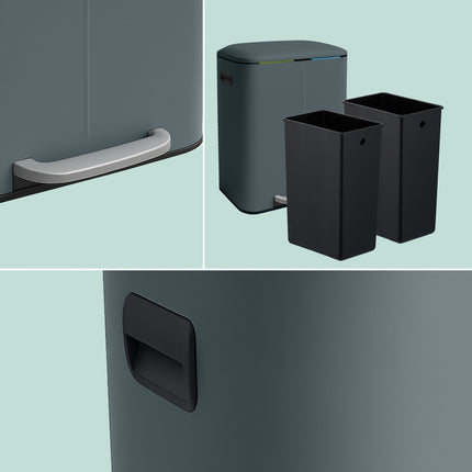 2-Compartment Kitchen Waste Bin, Soft-Close, Pedal-Operated