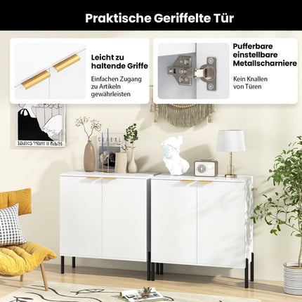 2-Door White Sideboard Cabinet with Metal Legs