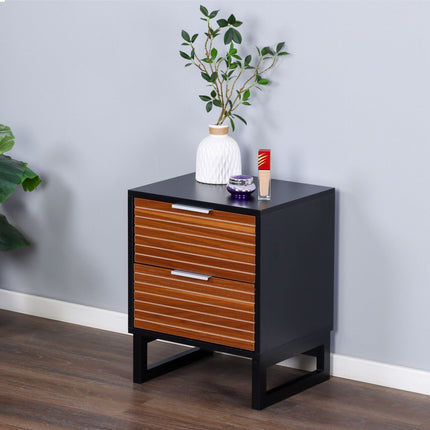 2-Drawer Bedside Table, Bamboo Legs, Aluminium Handles