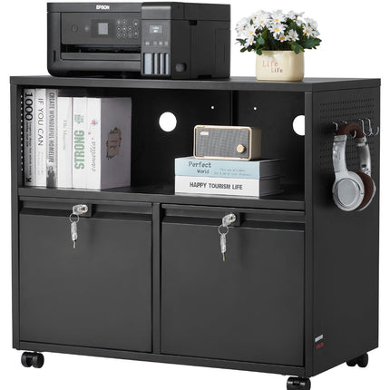 2-Drawer Lateral Metal File Cabinet With Lock, Black