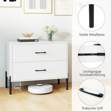 2-Drawer Wood Nightstand with Metal Legs, White