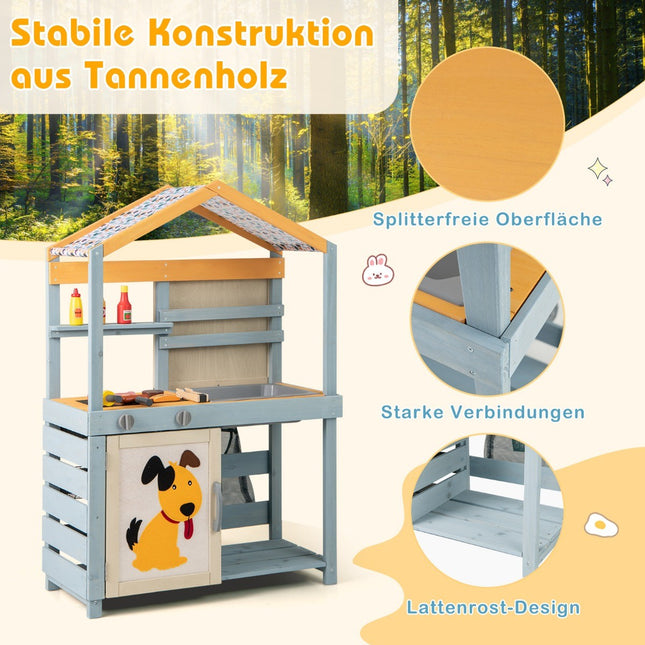2-IN-1 mud kitchen children's outdoor children's kitchen wood with bag & baskets 75 x 34 x 111 cm multicolored