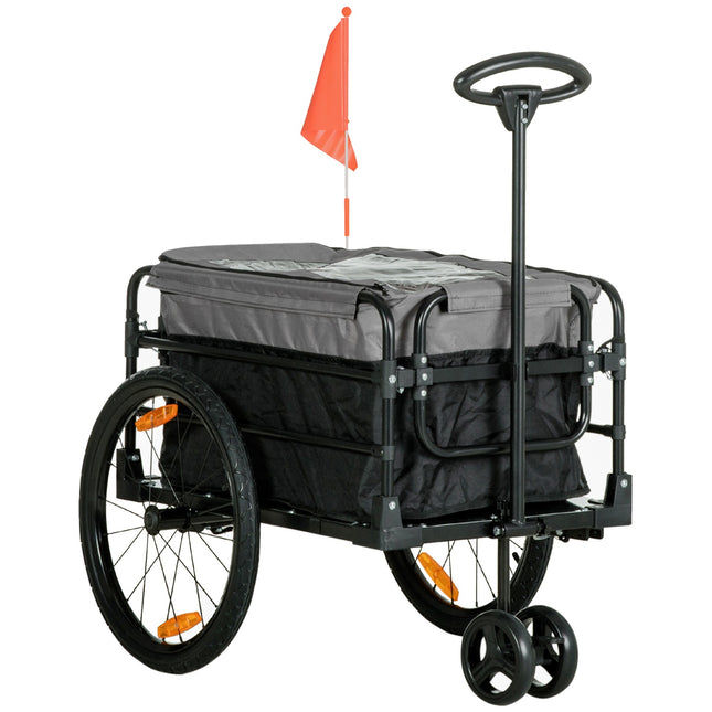 Przyczepka Rowerowa 2 W 1 Przyczepka Towarowa Przyczepka Transportowa Do Roweru Z 20-Calowymi Oponami Pneumatycznymi Nośność 40 Kg 130 X 64 X 64/103 Cm