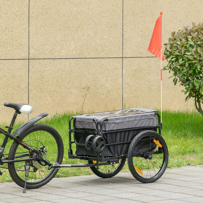 Przyczepka Rowerowa 2 W 1 Przyczepka Towarowa Przyczepka Transportowa Do Roweru Z 20-Calowymi Oponami Pneumatycznymi Nośność 40 Kg 130 X 64 X 64/103 Cm