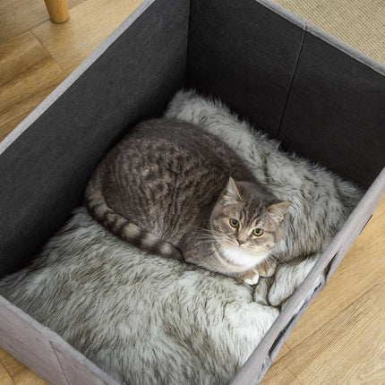 2-in-1 Cat Cave Footstool with cushion, wooden legs, gray