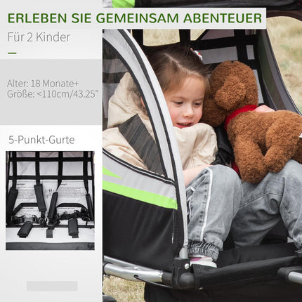 2-in-1 children's bicycle stroller, 360° rotating, fits 2 children