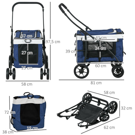 2-in-1 dog carriage with removable basket, blue