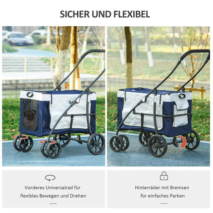 2-in-1 dog carriage with removable basket, blue