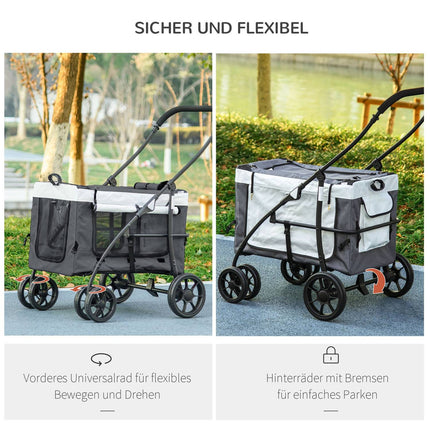 Dog and cat stroller with removable basket and safety leash