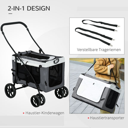 Dog and cat stroller with removable basket and safety leash