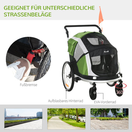2-in-1 collapsible pet bike trailer & dog carrier, green/silver