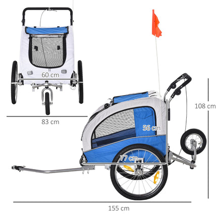 Dog bike stroller and jogging stroller, blue/grey, 155 x 83 x 108 cm