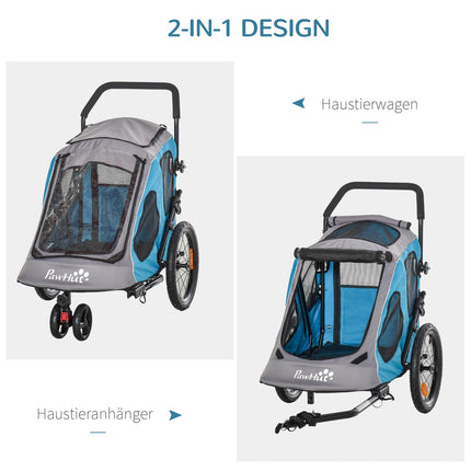Pet bike stroller, 2-in-1 dog carrier, breathable Oxford fabric