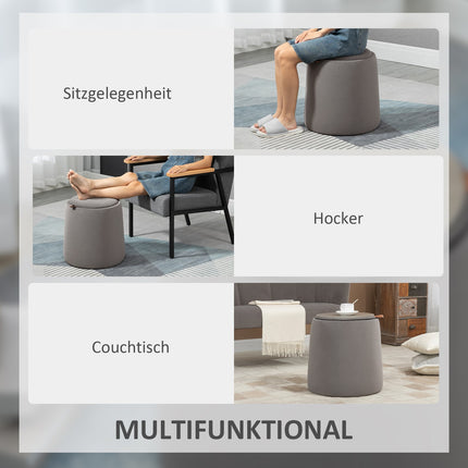 Velvet round ottoman footstool with storage, dark grey