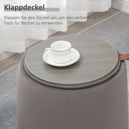 Velvet round ottoman footstool with storage, dark grey