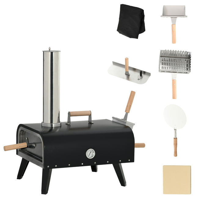 Outdoor 2-in-1 wood-fired pizza oven, with stone and shell