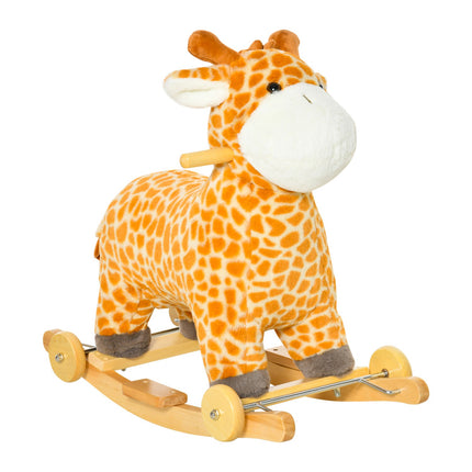 Convertible 2-in-1 plush rocking horse with wheels, yellow