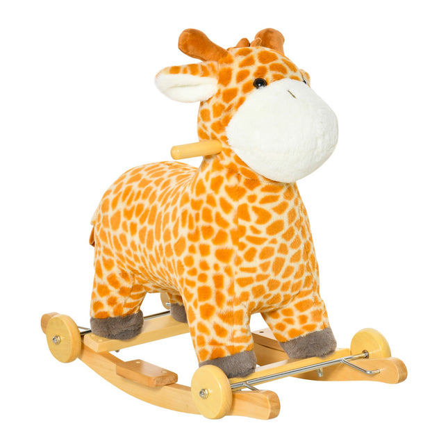 Convertible 2-in-1 plush rocking horse with wheels, yellow