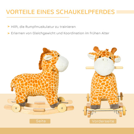 Convertible 2-in-1 plush rocking horse with wheels, yellow