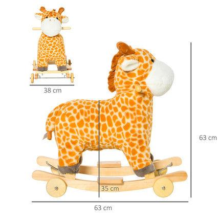Convertible 2-in-1 plush rocking horse with wheels, yellow