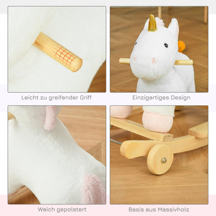 2-in-1 plush rocking horse & wheel toy for children, white