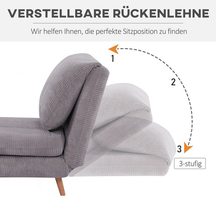 Sofa bed - adjustable, folding mattress, light grey