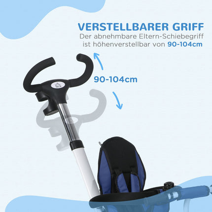 2-in-1 tricycle for children with canopy and safety belt, blue