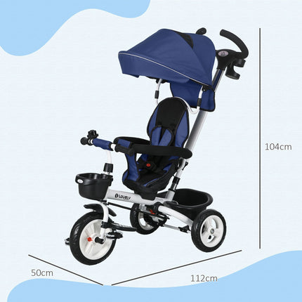 2-in-1 tricycle for children with canopy and safety belt, blue