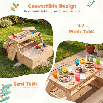 2-In-1 Wooden Sandbox and Picnic Table With Umbrella, Blue