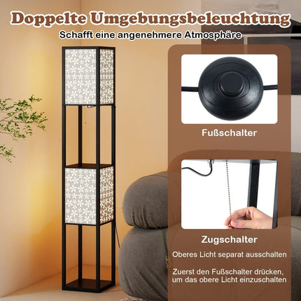 2-Light Floor Lamp with Shelves, Acrylic Shades