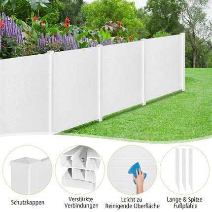2 PCS. Garden fence with posts and protective caps, 124 cm high, PVC privacy fence, plug-in fence, white