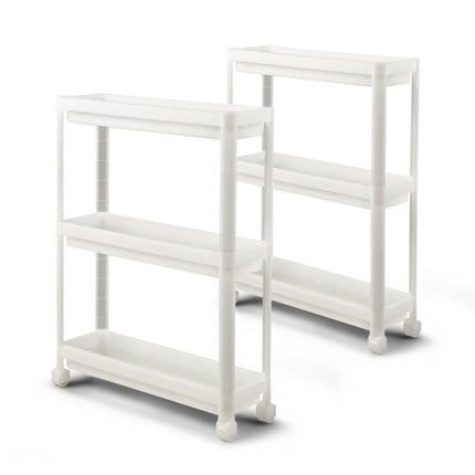 2-Pack 3-Tier Slim Rolling Storage Cart, White, Drainage Holes