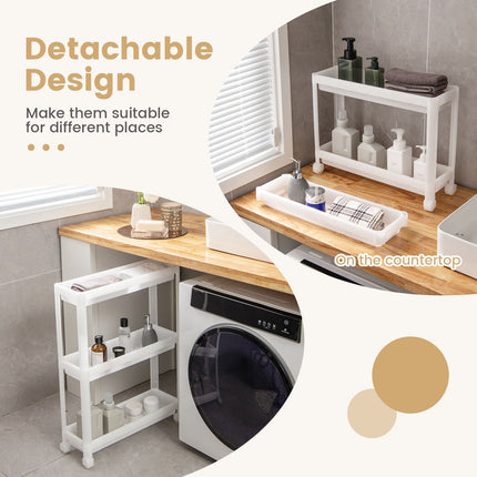 2-Pack 3-Tier Slim Rolling Storage Cart, White, Drainage Holes