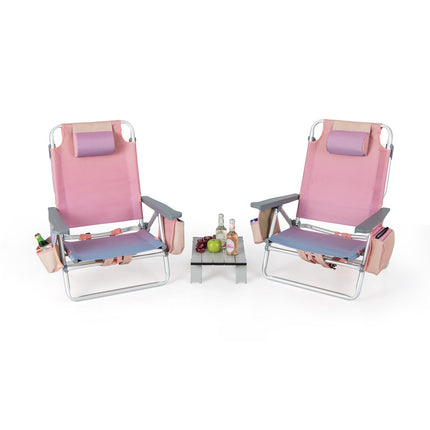 2-Pack Folding Backpack Beach Chair Set with Table