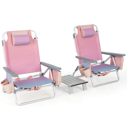 2-Pack Folding Backpack Beach Chair Set with Table