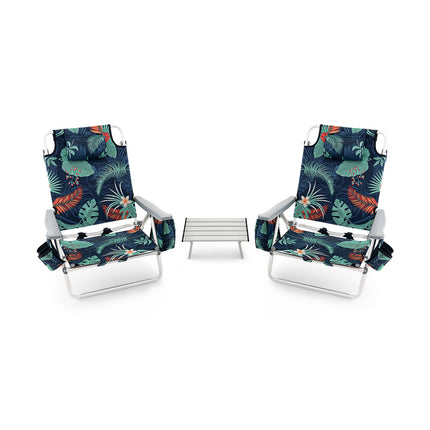 2-Pack Folding Reclining Beach Chair Set with Table