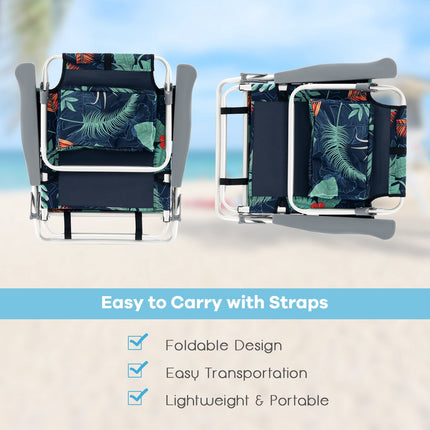 2-Pack Folding Reclining Beach Chair Set with Table