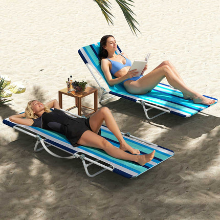 2-Pack Outdoor Folding Chaise Lounges, 5-Position, Blue