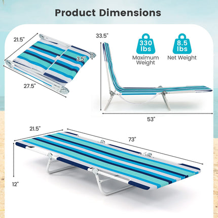 2-Pack Outdoor Folding Chaise Lounges, 5-Position, Blue