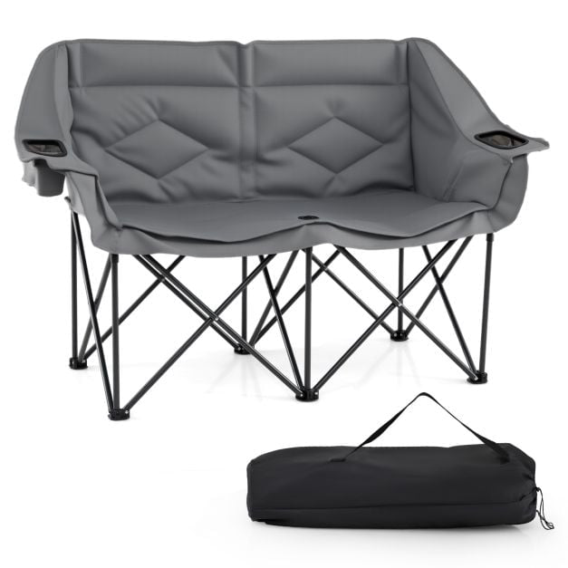 2-Person Folding Camping Chair, Cup Holders, 300 Kg