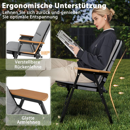 2-Person Folding Camping Loveseat Chair, Cushion, Side Pocket, 300 kg