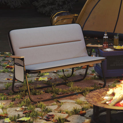 2-Person Folding Camping Loveseat Chair, Cushion, Side Pocket, 300 kg