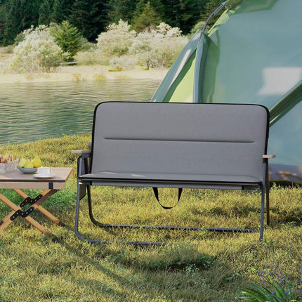 2-Person Folding Camping Loveseat Chair, Cushion, Side Pocket, 300 kg